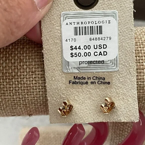 NWT Anthropologie Pink Cat's Eye Stone Pierced Hoop Earrings 1.70" Diameter - Picture 8 of 8